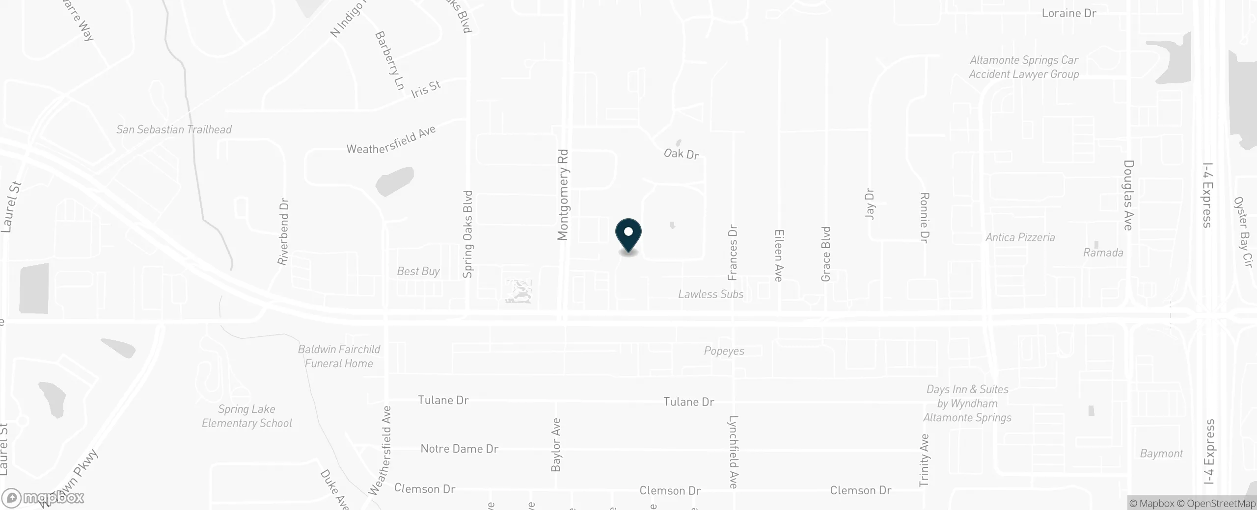 Street map showing Align Roofing Solutions at 421 Montgomery Rd, Ste #145, Altamonte Springs, FL 32714